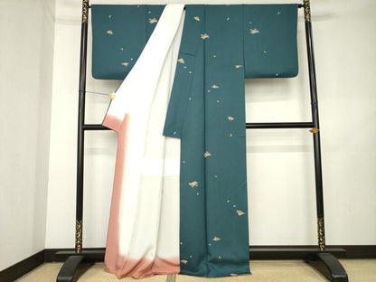 平和屋着物●上質な小紋　総刺繍　花筏文　正絹　逸品　AABL2091ck