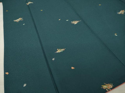 平和屋着物●上質な小紋　総刺繍　花筏文　正絹　逸品　AABL2091ck