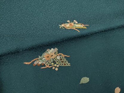 平和屋着物●上質な小紋　総刺繍　花筏文　正絹　逸品　AABL2091ck