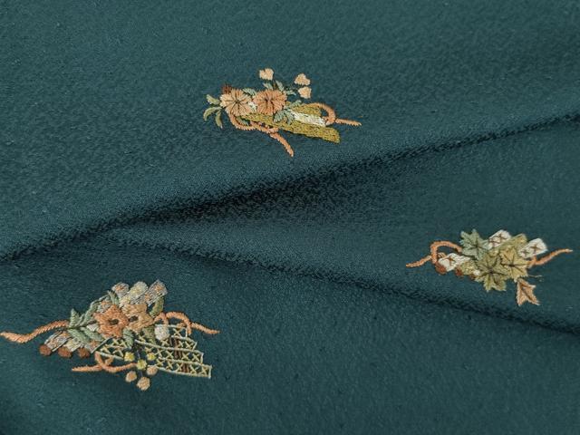 平和屋着物●上質な小紋　総刺繍　花筏文　正絹　逸品　AABL2091ck