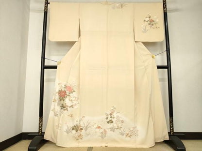 平和屋着物●訪問着　刺繍　草花文　暈し染め　金彩　正絹　逸品　AABL2094ck