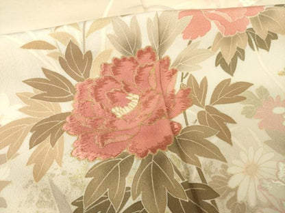 平和屋着物●訪問着　刺繍　草花文　暈し染め　金彩　正絹　逸品　AABL2094ck