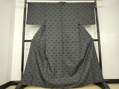 平和屋着物●上質な紬　七宝花文　黒地　正絹　逸品　AABL2095ck