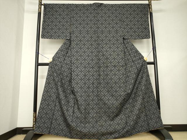 平和屋着物●上質な紬　七宝花文　黒地　正絹　逸品　AABL2095ck