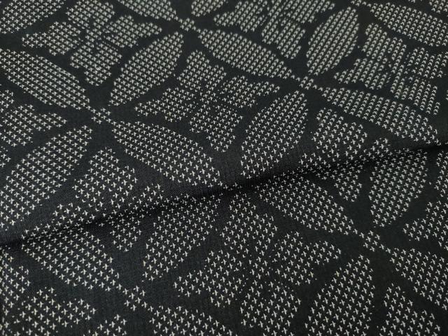 平和屋着物●上質な紬　七宝花文　黒地　正絹　逸品　AABL2095ck