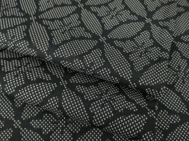 平和屋着物●上質な紬　七宝花文　黒地　正絹　逸品　AABL2095ck