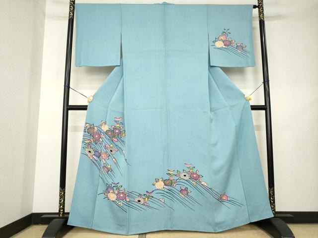 平和屋着物●本場琉球紅型　訪問着　立波花文　正絹　逸品　AABL2096ck