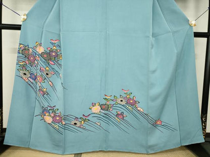 平和屋着物●本場琉球紅型　訪問着　立波花文　正絹　逸品　AABL2096ck