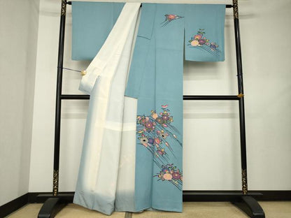 平和屋着物●本場琉球紅型　訪問着　立波花文　正絹　逸品　AABL2096ck