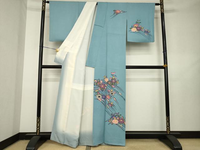 平和屋着物●本場琉球紅型　訪問着　立波花文　正絹　逸品　AABL2096ck