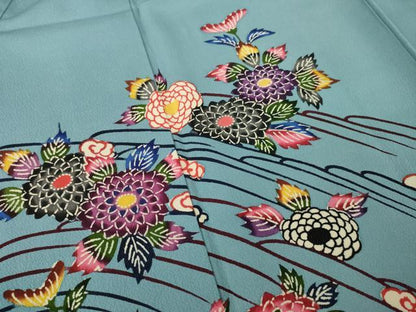 平和屋着物●本場琉球紅型　訪問着　立波花文　正絹　逸品　AABL2096ck