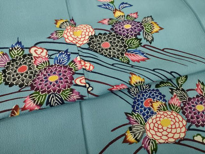 平和屋着物●本場琉球紅型　訪問着　立波花文　正絹　逸品　AABL2096ck