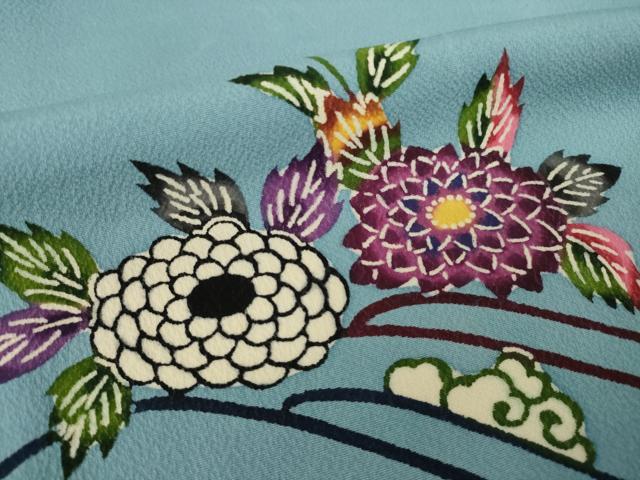 平和屋着物●本場琉球紅型　訪問着　立波花文　正絹　逸品　AABL2096ck