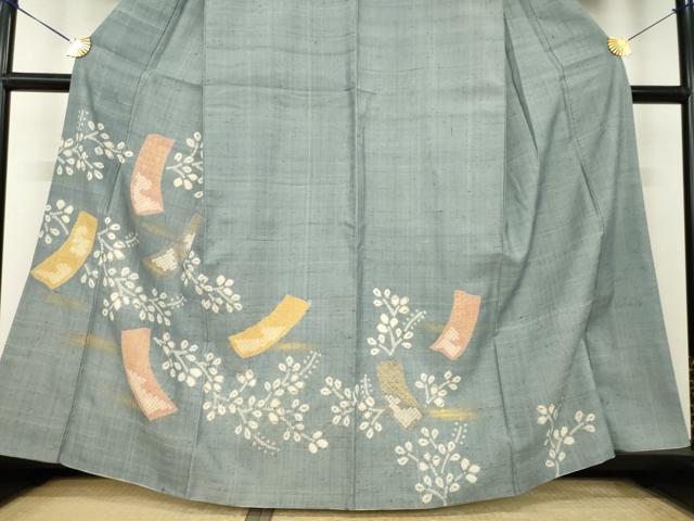 平和屋着物●訪問着　生紬地　絞り　短冊文　正絹　逸品　AABL2097ck