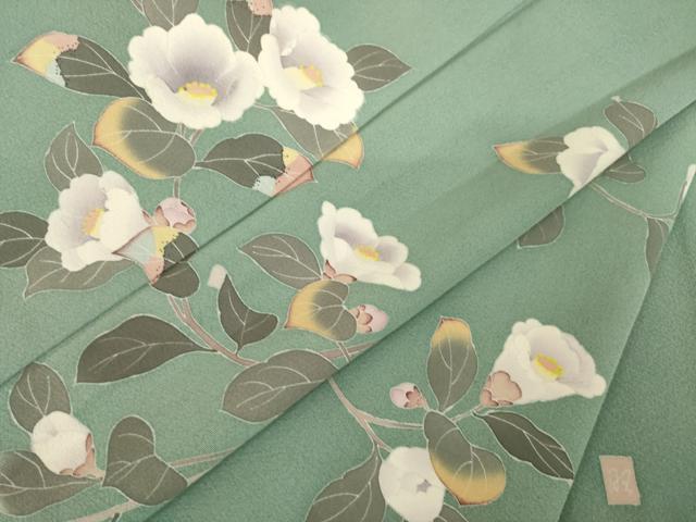 平和屋着物●訪問着　友禅　作家物　枝椿　正絹　逸品　AABL2098ck