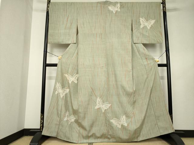 平和屋着物●訪問着　紬地　竜巻絞り　蝶　高島屋扱い　正絹　逸品　AABL2103ck