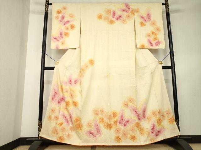 平和屋着物●訪問着　総絞り　花蝶文　正絹　逸品　AABL2104ck