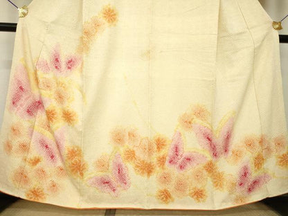 平和屋着物●訪問着　総絞り　花蝶文　正絹　逸品　AABL2104ck