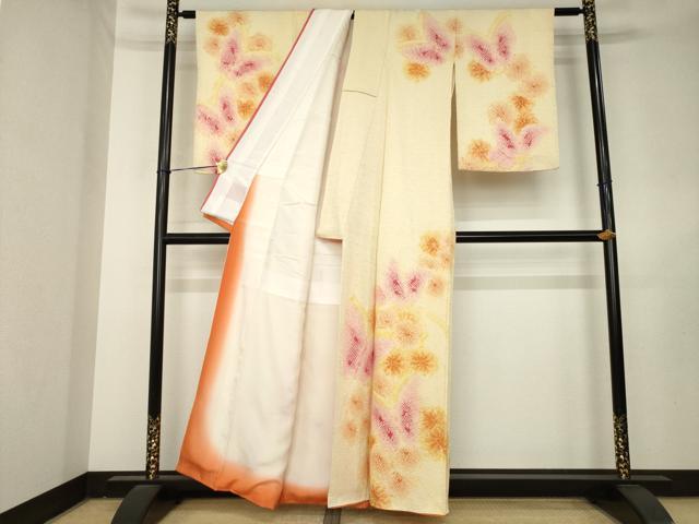 平和屋着物●訪問着　総絞り　花蝶文　正絹　逸品　AABL2104ck