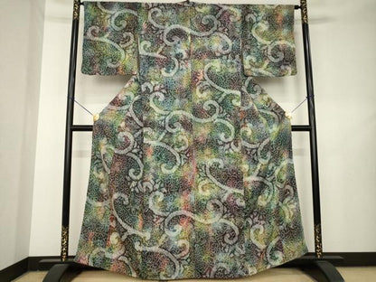 平和屋着物●上質な小紋　総絞り　花唐草文　正絹　逸品　AABL2107ck
