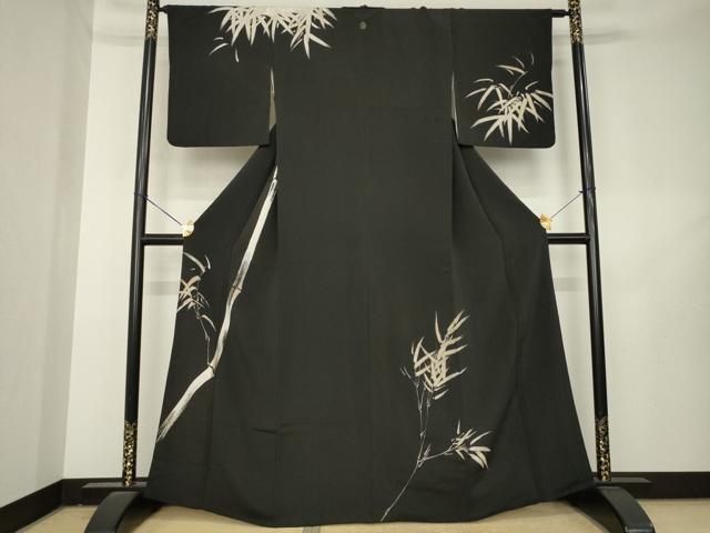 平和屋着物●訪問着　笹竹文　黒地　正絹　逸品　AABL2110ck