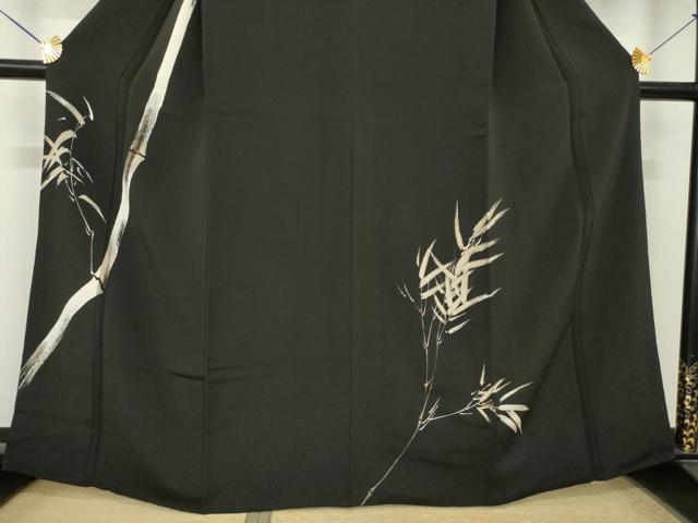 平和屋着物●訪問着　笹竹文　黒地　正絹　逸品　AABL2110ck