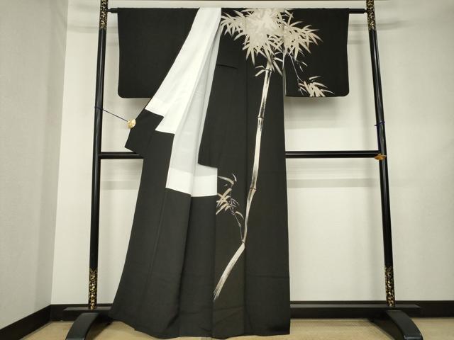 平和屋着物●訪問着　笹竹文　黒地　正絹　逸品　AABL2110ck