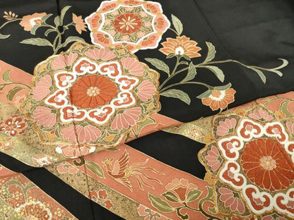 平和屋着物●豪華黒留袖　中国三大刺繍　相良刺繍　駒刺繍　正倉院更紗花文　金彩　正絹　逸品　AABL2112ck