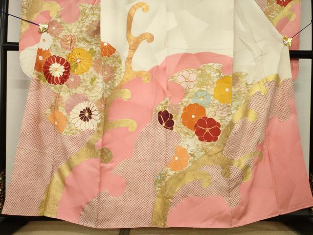 平和屋着物●豪華振袖　駒刺繍　花唐草文　金彩　正絹　逸品　AABL2114ck