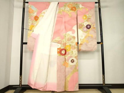 平和屋着物●豪華振袖　駒刺繍　花唐草文　金彩　正絹　逸品　AABL2114ck