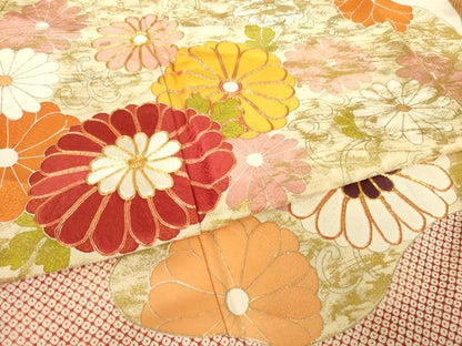 平和屋着物●豪華振袖　駒刺繍　花唐草文　金彩　正絹　逸品　AABL2114ck