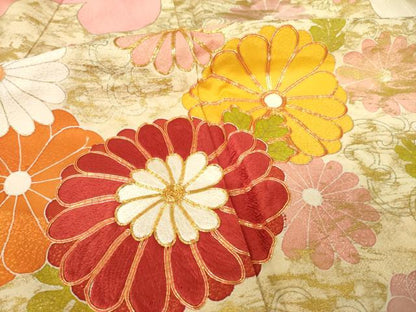 平和屋着物●豪華振袖　駒刺繍　花唐草文　金彩　正絹　逸品　AABL2114ck