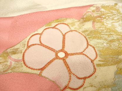 平和屋着物●豪華振袖　駒刺繍　花唐草文　金彩　正絹　逸品　AABL2114ck