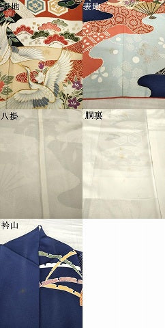 平和屋着物●豪華振袖　駒刺繍　扇面飛鶴花文　金銀彩　ロング丈　正絹　逸品　AABL2115ck