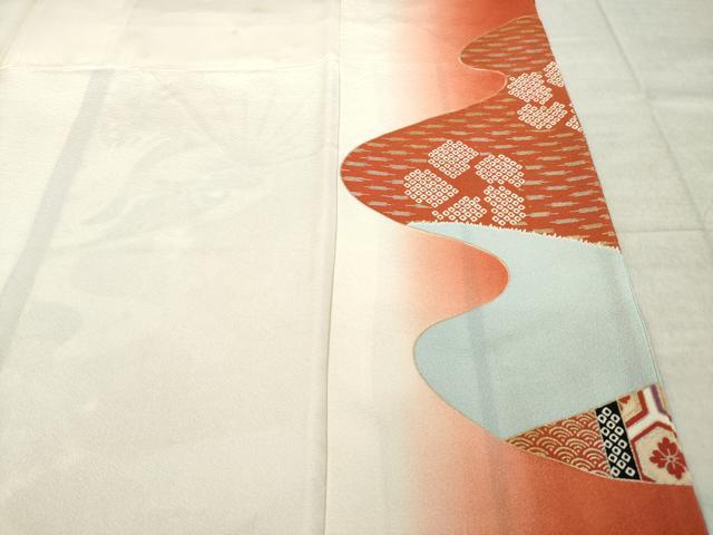 平和屋着物●豪華振袖　駒刺繍　扇面飛鶴花文　金銀彩　ロング丈　正絹　逸品　AABL2115ck