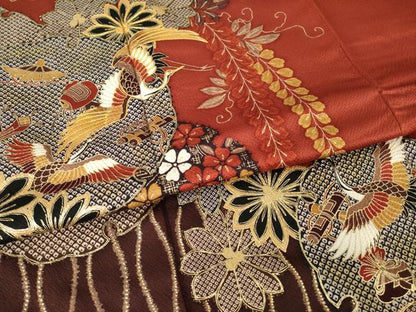 平和屋着物●谷崎潤一郎の世界　振袖　駒刺繍　雪輪飛鶴宝尽くし　正絹　逸品　AABL2117ck