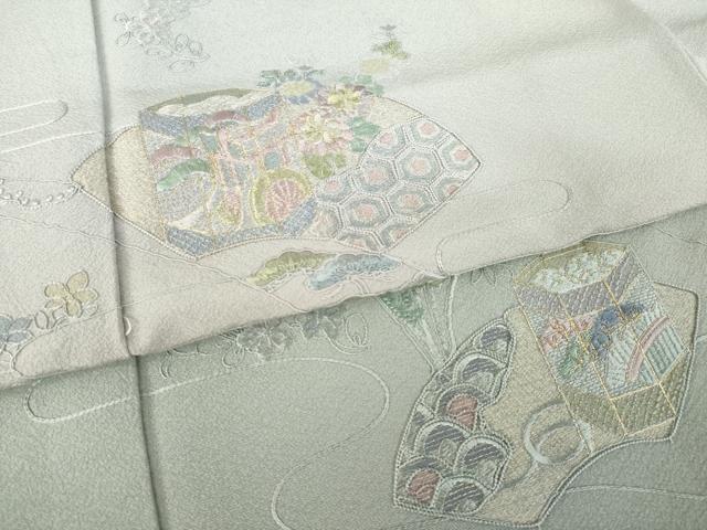平和屋着物●訪問着　中国三大刺繍　相良刺繍　総刺繍　貝桶花文　暈し染め　金糸　ロング丈　正絹　逸品　AABL2118ck