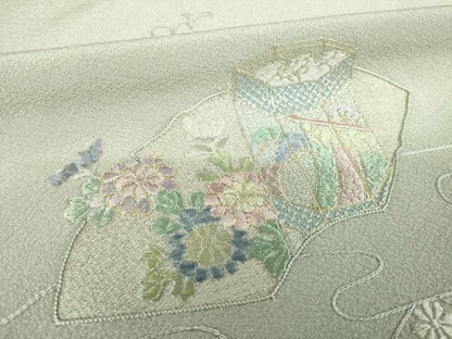 平和屋着物●訪問着　中国三大刺繍　相良刺繍　総刺繍　貝桶花文　暈し染め　金糸　ロング丈　正絹　逸品　AABL2118ck
