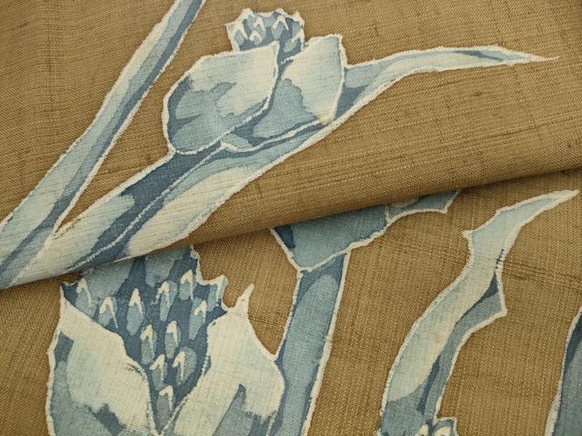 平和屋着物●九寸名古屋帯　作家物　紬地　ろうけつ染め　草花文　正絹　逸品　AABL2130pf