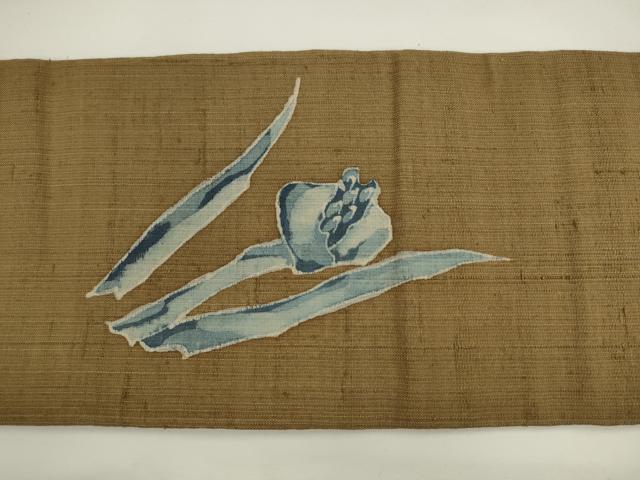 平和屋着物●九寸名古屋帯　作家物　紬地　ろうけつ染め　草花文　正絹　逸品　AABL2130pf