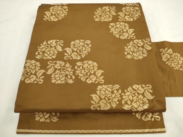 平和屋着物●龍村美術織物　たつむら　九寸名古屋帯　草花文　金糸　正絹　逸品　AABL2132pf
