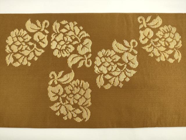 平和屋着物●龍村美術織物　たつむら　九寸名古屋帯　草花文　金糸　正絹　逸品　AABL2132pf