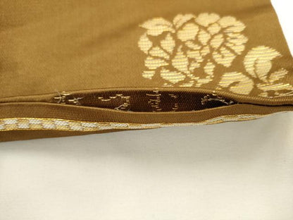 平和屋着物●龍村美術織物　たつむら　九寸名古屋帯　草花文　金糸　正絹　逸品　AABL2132pf