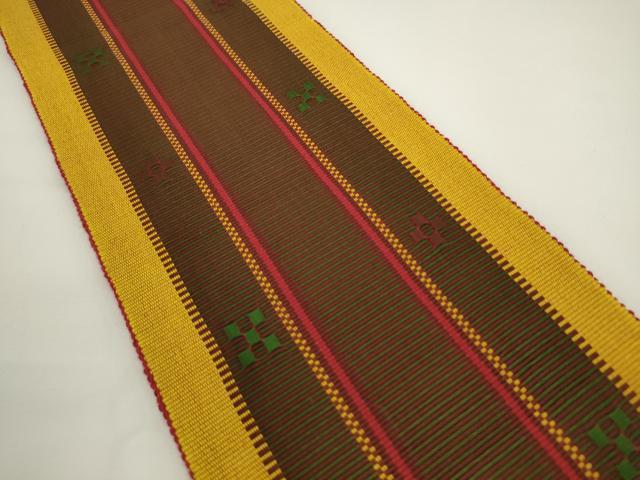 平和屋着物●沖縄県伝統工芸品　八重山ミンサー　手織り　半幅帯　一重帯　花間道　綿　逸品　AABL2134pf
