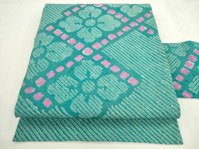 平和屋着物▼九寸名古屋帯　総絞り　花菱文　正絹　逸品　AABL2139pf