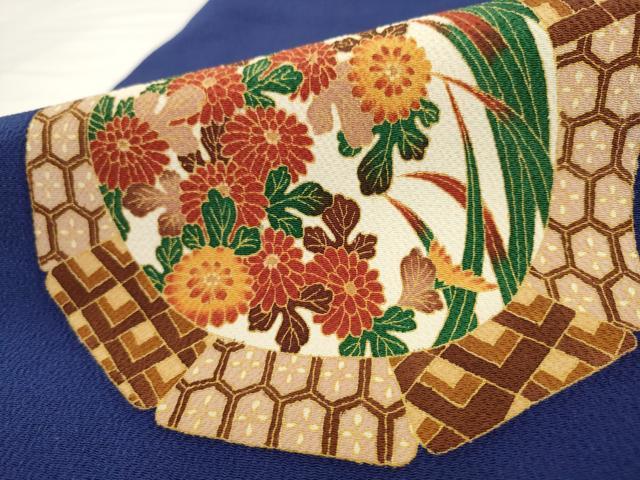平和屋着物●本加賀友禅作家　鶴見保次　九寸名古屋帯　草花文　鬼しぼ縮緬　正絹　逸品　AABL2140pf