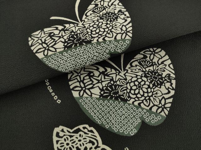 平和屋着物●九寸名古屋帯　型染め　桜　林檎　黒地　鬼しぼ縮緬　正絹　逸品　AABL2141pf