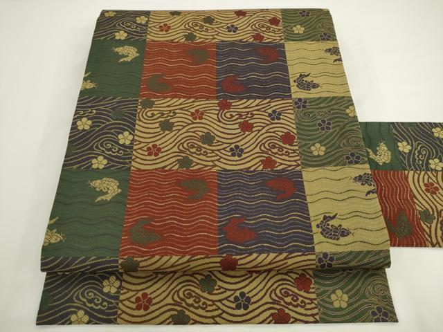 平和屋着物●全通柄九寸名古屋帯　荒磯　正絹　逸品　AABL2144pf