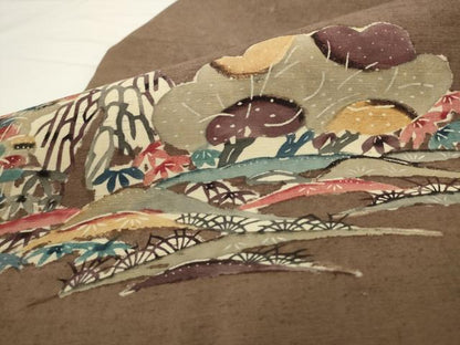 平和屋着物●九寸名古屋帯　紬地　紅型　風景文　正絹　逸品　AABL2148pf