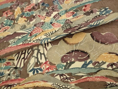 平和屋着物●九寸名古屋帯　紬地　紅型　風景文　正絹　逸品　AABL2148pf